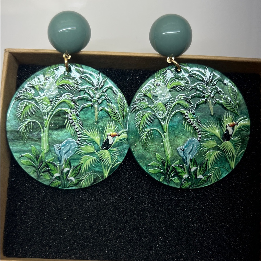 Tropical Green Statement Earrings - Picture 7 of 7